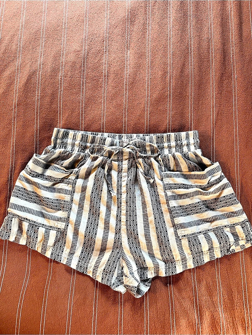 Free People Good Fortune Stripe Shorts Cream & Black Large